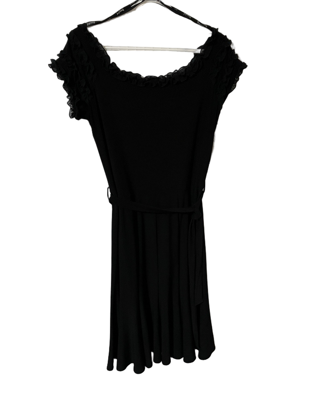 Nwt’s Joseph Ribkoff Black Ruffle-Trim Belted Dress Size 12
